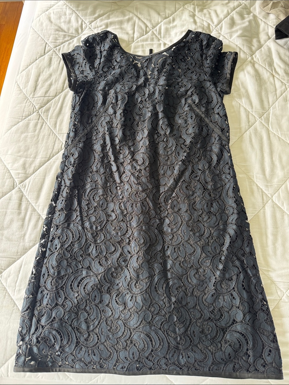 Black Lace Short-Sleeve Shift Dress  loft - Classic Elegant Style